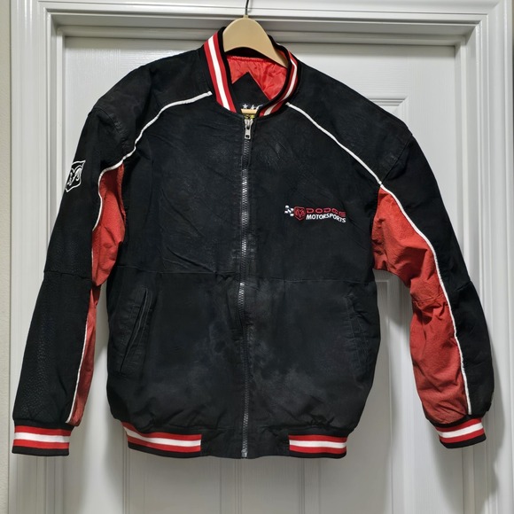 Vintage‎ Essex Nascar Dodge Motorsports Leather Bomber Jacket Men's L